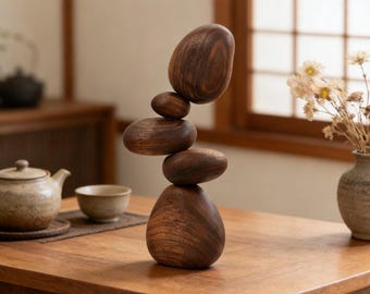 Magnetic Wooden Balance Stones | Handcrafted Walnut Tumi Ishi | Zen Desk Decor | Mindfulness Fidget Toy | Unique Housewarming Gift