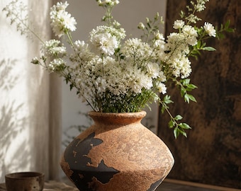 Wabi Sabi Ceramic Vase, Handmade Rustic Bud Vase, Unique Japandi Pottery for Minimalist Home Decor, Zen Flower Vase
