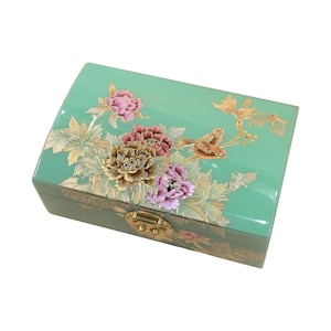 手描き花柄漆ジュエリーボックス：鏡付きバスウッド記念品