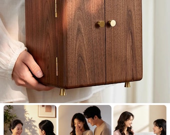 Luxury Walnut Jewelry Box with Drawers, Double Door Wooden Jewelry Organizer, Velvet-Lined Keepsake Case, Wife Mom Bride Anniversary Gift