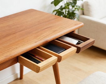 No Drill Under Desk Drawer Organizer | Hidden Sliding Wood Storage Tray | Adhesive Desk Organizer for Office, Cable & Stationery Storage
