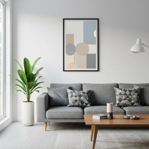 Arte contemporáneo en azul y beige: Impresión mural minimalista moderna - Descarga digital