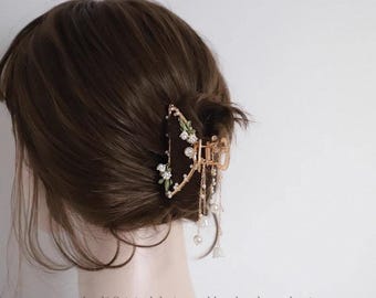 lily Claw Clip, With Tassel Claw Clip,Pearl Hair Clamp,shark Claw Clip,Wedding Hair Clip,Fashion Claw Clip, Elegant Metal Hair Claw Clips