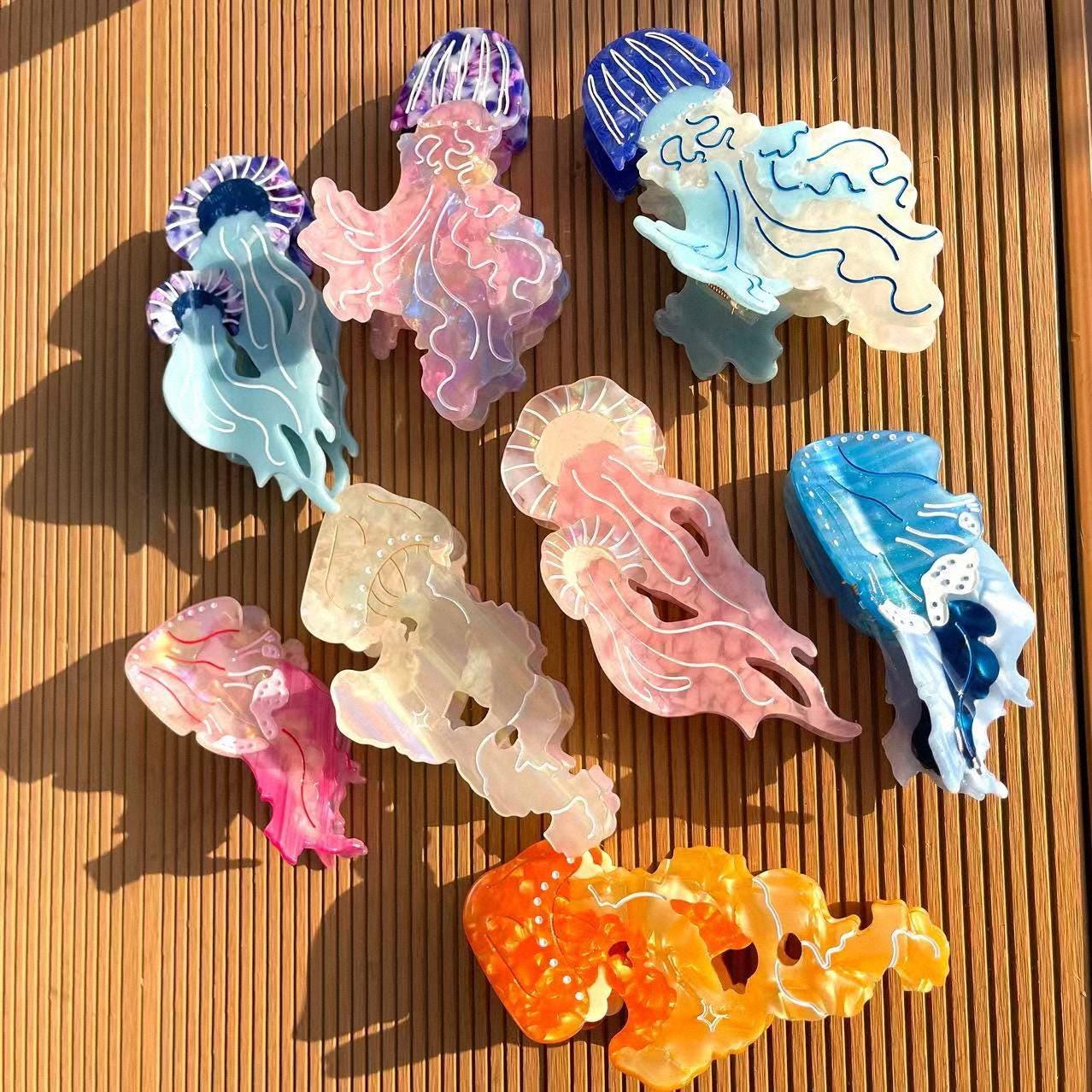 Large Claw Clip - Jellyfish Hair Clip for Thick Hair, Unique Style Jellyfish Hair Claw within Ocean main image 2