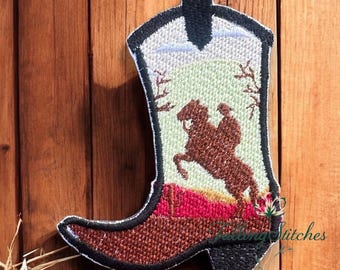 Iron on embroidery horse and cowboy patch, iron on patch, embroidery patch, cowboy boot, patch, western