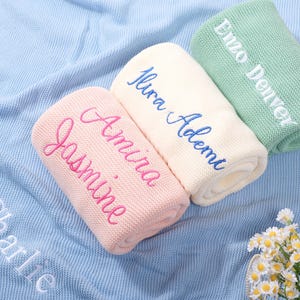 Embroidered Baby Name Blanket: Soft Organic Cotton Knit