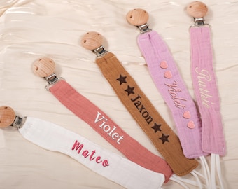 Clip per ciuccio personalizzata con nome, porta ciuccio per neonati con monogramma ricamato, regalo per neonato