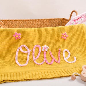 Personalized Baby Blanket: Hand-Embroidered Organic Cotton Newborn Gift