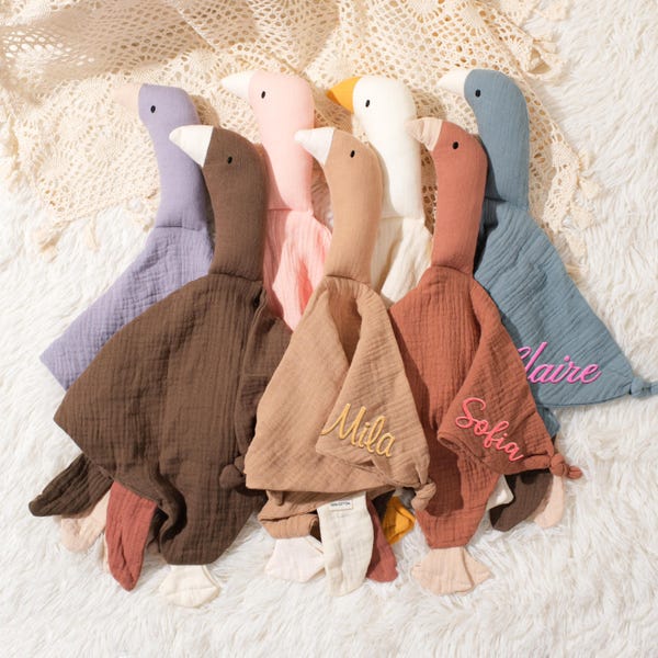 Lovey zwaan met monogram: gepersonaliseerde katoenen babyveiligheidsdeken