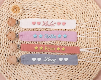 Personalized Macrame Pacifier Clip, Embroidery name, Binky Clip, Baby Shower Gift, Boho
