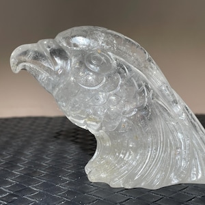 Quartz Crystal Eagle Skull: White Quartz Carving, Home Decor, Healing Stone
