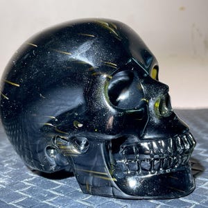 3.8&quot;Black Smelting stone skull,Quartz crystal skull,Quartz crystal,Hand carved Home Decoration, Crystal healing,Crystal gifts