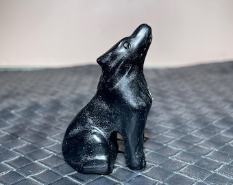 1.4lb Black Obsidian Wolf Crystal | Natural Stone Carved Canine