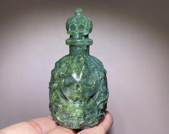 Calavera de cristal de cuarzo jade verde: talla de Ganesha, decoración del hogar, piedra curativa de 8,6 cm (3,4 pulgadas)