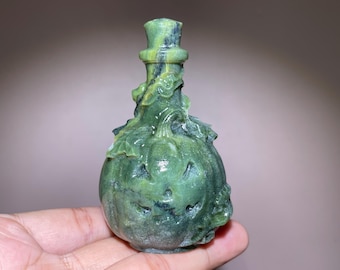 Calavera de cristal de cuarzo jade verde: talla de Ganesha, decoración del hogar, piedra curativa de 8,6 cm (3,4 pulgadas)