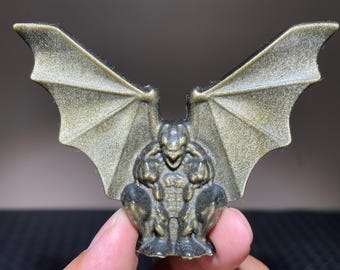 Hand Carved Gold Obsidian Gargoyle Skull: Crystal Healing Decor