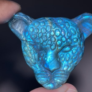 Labradorite Cheetah Skull: Hand Carved Crystal Healing Decor (1.9")