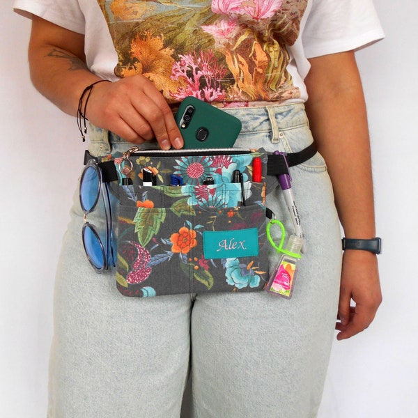 Custom Fanny Pack, Small Tool Belt Bag, Floral Fabric Bumbag Personalized Gift for Pet Salon Staff