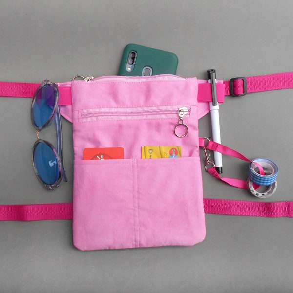 Pochette 2 en 1 rose fuchsia pour femme, étui rabattable pour jambe, sac à main festival jarretière, sac banane en tissu, idée cadeau pastel kawaii