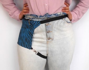 Zebra Denim Thigh Pouch, Festival Pocket Belt Bag, Hidden Travel Fanny Pack, Lady Biker Gift Idea