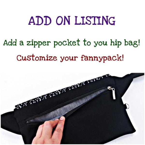 ADD A ZIP POCKET, Fanny Pack Zipper Pocket, External Back Pocket, Customize your Waist Bag with a Zip Pocket