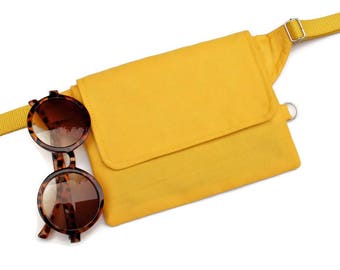 Yellow Waist Pouch, Vegan Fanny Pack, Cute Mini Hip Bag, Hidden Pocket Pouch, Iphone Belt Purse