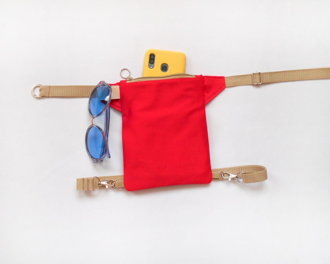 Coral Fabric Thigh Bag, Slim Garter Purse, Minimal Waist Pack, Travel