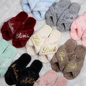 Custom Fluffy Slippers, Custom Bride Slippers, Fluffy Bridesmaid Slippers, Personalized Bride Slipper ,Party Slippers,  Wedding Slippers