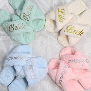 Fluffy Bridesmaid Slippers, Custom Bridal Slippers, Wedding Slippers, Bride Gift,  Party Slippers, Bridesmaid Gift, Wedding gift