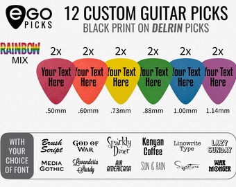 12 CUSTOM GUITAR PICKS - Delrin - (Rainbow Mix)