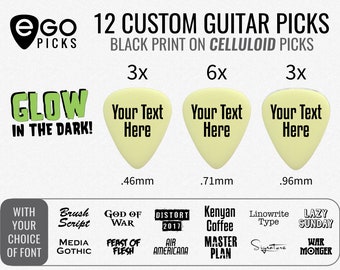 12 CUSTOM GUITAR PICKS - Celluloid - (Glow In The Dark Mix)