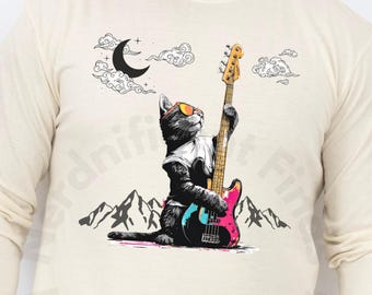 Cat Playing Guitar T-Shirt, Rock And Roll Musician Gift
