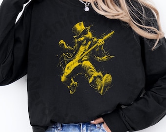 Camiseta con estampado de gato estrella de rock tocando la guitarra: regalo para amantes de la música