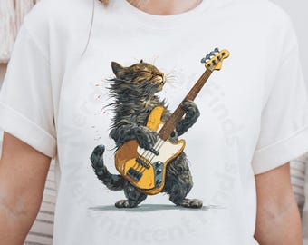 Rock and Roll Cat T-Shirt, Funny Electric Guitar Meme Shirt