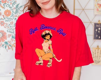 Maglietta da pattinaggio a rotelle retrò Cat: maglietta Roll Bounce anni '70