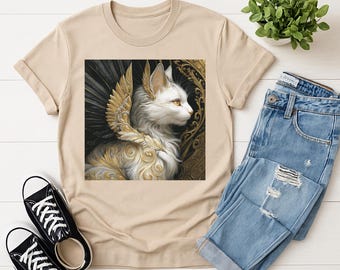 Camiseta de gato y dragón, camiseta de gato de fantasía mítica