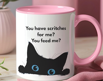 Peeking Black Cat Mug: Personalized Cat Lover Gift