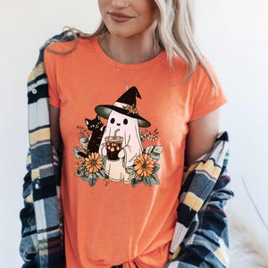 Iced Coffee Ghost And Cat, Cat Mama Halloween, Halloween Funny Cat, Cat And Ghost Tshirt, Cat Lover Present, Ghost Cat Tee