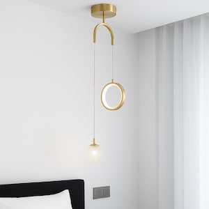 Modern Brass Pendant Light, LED Handmade Chandelier, Faceted Glass Globe Lamp, Luxury Ceiling Fixture, Minimalist Lighting