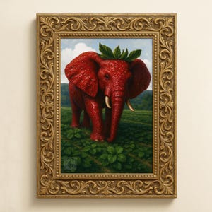 Strawberry Elelphant Meme Oil Painting, Wall Art Print, Digital Wall Art, Animal Poster, Meme Art, Funny Poster, Meme Oil Painting