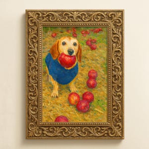Apple Dog Meme Painting, Digital Wall Art, Funny Dog Art, Meme Oil Painting, Popular Meme Art, Funny Dog Meme