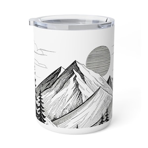 Mountain Landscape Insulated Coffee Mug, Adventure Mug, Travel Mug for Nature Lovers, Gift for Hikers, Camping Coffee Cup, Outdoor