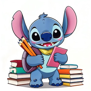 Cute Stitch PNG Bundle,Cartoon Stitch Back to School T-Shirt Designs, Stitch Lover Clipart,Adorable Stitch Graphic,DIY Cricut Silhouett
