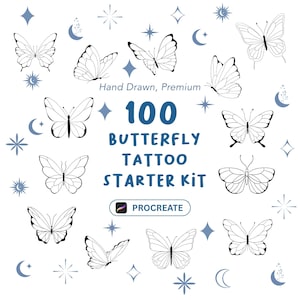 100 pinceaux Procreate papillons dessinés à la main Procreate Stamps Dessin au trait papillon céleste Procreate Pinceaux de tatouage Procreate simples