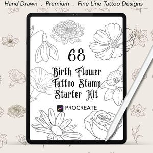 Procreate Birth Month Flower Stamps, Procreate flower stamps, Birth flower procreate, procreate brushes, floral stamps, birth flower tattoo