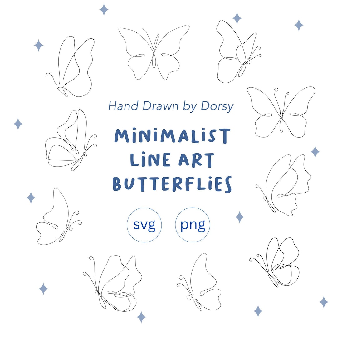 Hand-drawn Butterfly Line Art SVG & PNG: Minimalist Tattoo Clipart ...