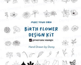 Procreate Birth Flower Stamps, Procreate flower stamps, BirthMonth flower procreate, procreate brushes, floral stamps, birth flower tattoo
