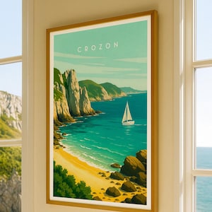 Póster de viaje de Crozon, costa de Bretaña, impresión artística de estilo vintage, decoración de pared, Francia