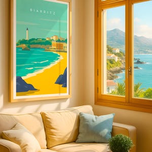 Póster de Biarritz, impresión artística de la costa francesa, arte mural de viaje, estilo vintage