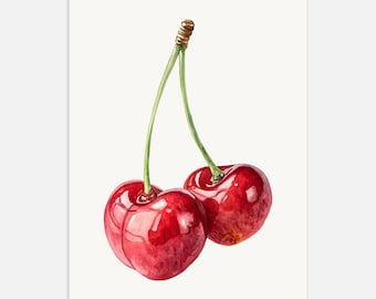 Cherry Art Print – Watercolor - Fruit Wall Decor Poster, Kitchen Artwork